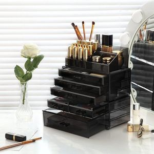Make-up organizer acryl cosmetische opbergdoos - lippenstift nagellak - zwart - JKA009BK