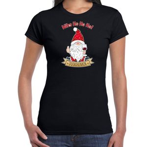 Bellatio Decorations fout kersttrui t-shirt dames - Wijn kabouter/gnoom - zwart - Doordrinken XXL