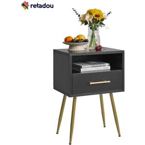Retadou - Nachttisch, Mid-Century Modern Nachttisch mit Beinen, Minimalistischer und praktischer Beistelltisch mit 2 Etagen Stauraum, für Schlafzimmer, Wohnzimmer, Schwarz