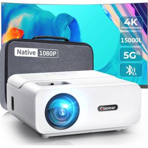 Full HD 1080P Beamer met 15.000 Lumen en 5G WiFi - Mini Thuisbioscoop, 4K Ondersteund, Geschikt voor iOS/Android/TV Stick/Laptop/PS5