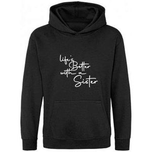 Be Friends Hoodie - Life's better with a sister - Vrouwen - Zwart - Maat S