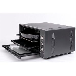 Merkador Vrijstaande Oven - 40 Liter - 1300 Watt - Hetelucht - Eenvoudig Te Reinigen Geëmailleerde Binnenruimte - Zwarte Mini Oven