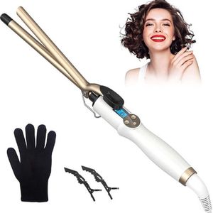 Krultang 13mm - LCD-scherm - Ionische Technologie - Incl. Handschoen/Haarklem - Wit