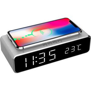 Gembird DAC-WPC-01-S Digitale Wekker met Draadloos Opladen - Qi laadfunctie - Datum en tijd - Voor Smartphone - Zilver