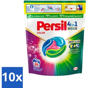 10 x Persil - Wasmiddelcapsules - 4-In-1 Discs - Gekleurde Was - 24 Wasbeurten - Persil - Duurzaam - Biologisch Afbreekbaar - Milieuvriendelijk