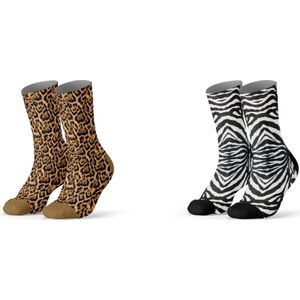Sock My Feet geschenkdoos sokken dames 36 38 - cadeau voor vrouw - duurzaam - naadloos - Panther Zebra