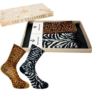Sock My Feet geschenkdoos sokken dames 36 38 - cadeau voor vrouw - duurzaam - naadloos - Panther Zebra