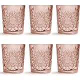 Libbey Drinkglas Hobstar - Roze – 355 ml/ 35,5 cl - 6 stuks - vintage design - vaatwasserbestendig - hoge kwaliteit