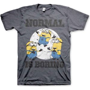 Minions Heren Tshirt -M- Normal Life Is Boring Grijs