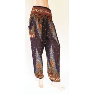 Harembroek - Yoga broek - Zomerbroek - dames en heren - Medium; maat 36, 38 en 40 - Pauw zwart