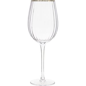 Riviera Maison Wijnglas, glas met ribbel, Gouden rand - Les Saisies Wine Glass 555 ml - Transparant