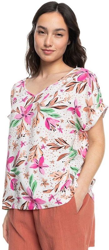 Roxy Sweet Hibiscus T-shirt Met Korte Mouwen En V-hals Veelkleurig L Vrouw