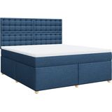 vidaXL - Boxspring - met - matras - stof - blauw - 180x200 - cm