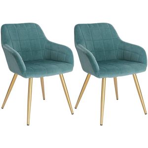 Set Van 2 Eetkamer Stoel In Fluweel Golden Poten Turquoise