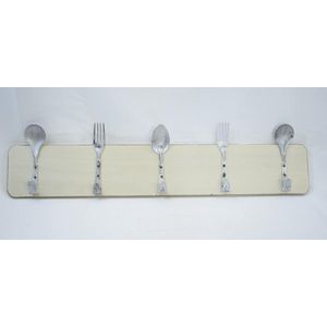 ZoeZo Design - klein Kapstokje - kapstok met bestekhaken - hout - metaal - handdoekrek - keukenrek - creme - beige - 58 X 14 cm