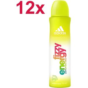 Adidas Fizzy Energy Deodorant Spray – 150 ml – 12 Stuks Voordeelverpakking – Voor Vrouwen