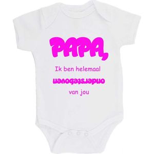 100% katoenen Romper bedrukt met grappige tekst Kado Cadeau Kraamkado Kraamcadeau Vaderdag ""Papa, ik ben helemaal ondersteboven van jou"" Unisex Katoen Wit/fluor pink Maat 56/62