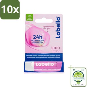 10 x Labello – Lippenbalsem – Soft Rosé – Lippenbalsem – 24H Hydratatie - Grootverpakking - Hydraatende Lippenbalsem - Roze Lippenbalsem - Lippen Verzorging - Natuurlijke Lippenkleur - Rozenextract