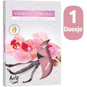 Borvat® | Aura | Geur Theelichtjes |  Waxinelichtjes |  Vanilla Orchid | Zoete | vanille bloemen geur | 1 doosje met 6 waxinelichtjes