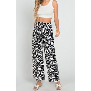 Dames Lange Culotte | Wijde Zomer Broeken | Wide-leg Trousers | Zwart | Bloemen | Maat 38