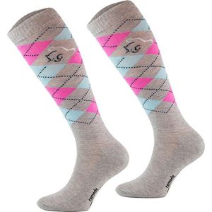 Comodo Paardrijsokken - Kniekousen Paardrijden - Klassiek Karo Design Lichtgrijs 39/42