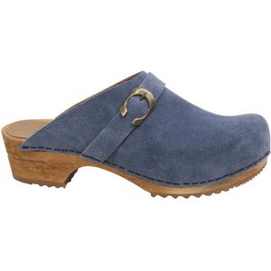 Sanita - Hedi - Open Clog - Blauw - Velourleder - Lindenhouten Zool