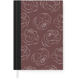 Notitieboek - Schrijfboek - Bloemen - Patronen - Rozen - Zilver - Line Art - Notitieboekje klein - A5 formaat - Schrijfblok