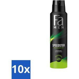 10 x Fa - Deodorant Spray - Speedster - Frisse Geur & Langdurige Bescherming - 48 uur Bescherming - 150 ml - Deodorant Spray - 48 Uur Bescherming - Frisse Geur - Mannelijke Deodorant - Deodorant Voor Mannen
