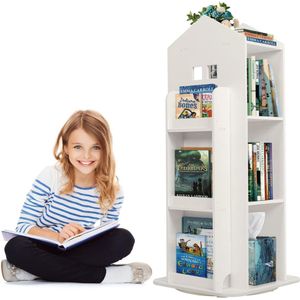 3-traps draaibaar boekenrek, kinderboekenkast, 360 graden draaibaar, boekenrek, organizer voor kinderen, display staande boekenkast, opbergrek, rek voor kamer, wit (96 x 40 x 40 cm)