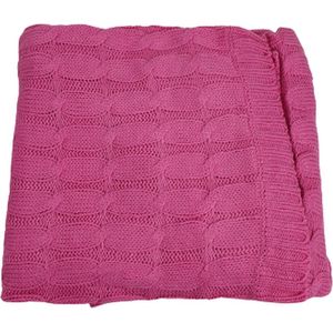 Trendy Woondeken Plaid SORAYA met kabel motief - Roze - Polyester - 130 x 150 cm - Deken - Dekentje - Plaid - Woondeken