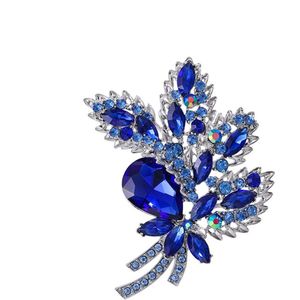 Broche met strass-steentjes - Bloemenbroche - Broche voor dames - Grote broche - Corsage met bloemensjaalgesp (blauw)