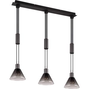 LED Hanglamp - Torna Stey - E27 Fitting - 3-lichts - Rond - Mat Zwart - Metaal - Glas