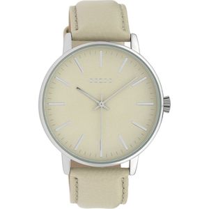 OOZOO Timepieces - Zilverkleurige horloge met beige leren band - C10041