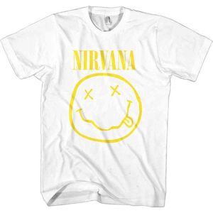 Nirvana Heren Tshirt -XL- Yellow Happy Face Wit