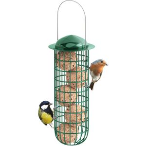 iBorn Vetbolhouder, Metalen Vetbolhouder met Dak, Hangende Voederbak, Metalen Voederstation, Voederbak voor Wilde Vogels, Groen