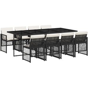 The Living Store 9-delige Tuinset poly rattan zwart - Tuinmeubel - Tuinset - Buitendineren - Lounge Set - Poly Rattan