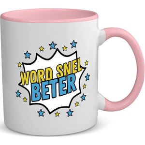 Akyol - word snel beter koffiemok - theemok - roze - Beterschap - iemand die ziek is of iets gebroken heeft - ziek - koorts - snel beter worden - cadeau - beterschap cadeau - kado - gift - geschenk - 350 ML inhoud