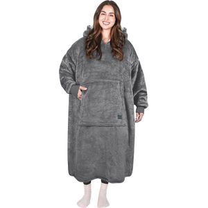 Grote sherpa hoodie-deken voor volwassenen - superwarm en oversized met capuchon en voorzak - grijs