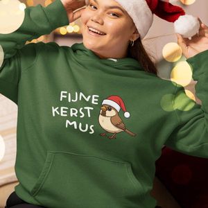 Foute Kerst Hoodie Groen Fijne Kerst Mus XS