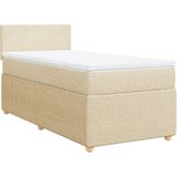 vidaXL - Boxspring - met - matras - stof - crèmekleurig - 90x200 - cm