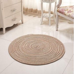 Handgemaakt gevlochten rond tapijt voor woonkamer - beige - 40 x 40 cm .