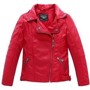 Leren bikerjack voor kinderen - Rood Kunstleer met Kraag en Zakken