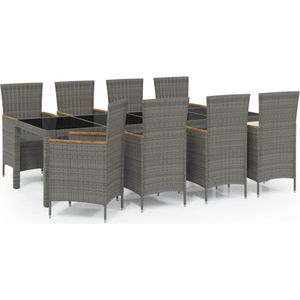 vidaXL 9-delige Tuinset met Kussens Grijs Eetkamerstoel - Tuinset - Buitentafel - Lounge Set - Outdoor Furniture - Garden Dining Set - Acacia Hout - Kunststof Meubel - Aluminium Meubel - Wicker Meubels