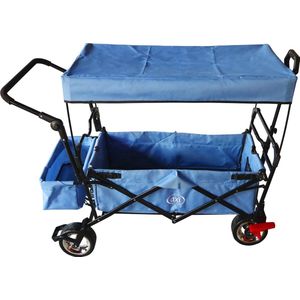 Opvouwbare Bolderwagen in Blauw - Bolderkar met dak, tas, rem en duwstang - Max. 80kg - Metaal