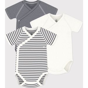 Petit Bateau Set van 3 katoenen overslagbody's met konijntjesprint en korte mouwen Unisex Rompertje - Wit;Grijs