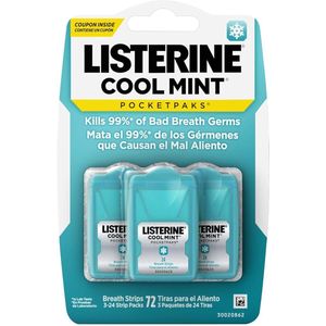 Listerine PocketPaks Breath Strips - 3X - Cool Mint - dispensers - voor een koele munt adem