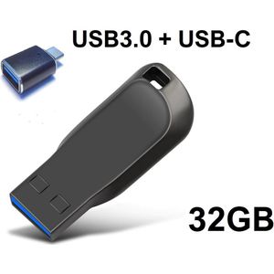 USB stick - 32GB Geheugen - Inclusief USB-C Adapter - Metaal - Zwart