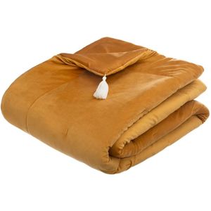 Atmosphera Bedsprei deken Sonia - fluweel okergeel - 80 x 180 cm - polyester - extra dik - plaid