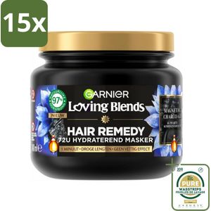 15 x Garnier - Loving Blends Magnetic Charcoal - Haarmasker - Droge Lengtes - 340 ml - Grootverpakking - Haarmasker - Droge Haar - Hydratatie - Natuurlijke Ingrediënten - Charcoal