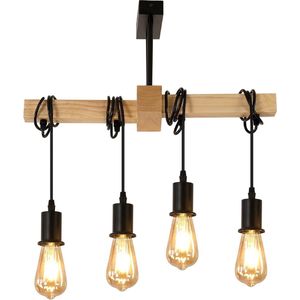 Goeco hanglamp - 53cm - Groot - E27 - 4 koppen - retro industriële kroonluchter - houten en metalen - voor woonkamer, keuken, slaapkamer - lamp niet inbegrepen